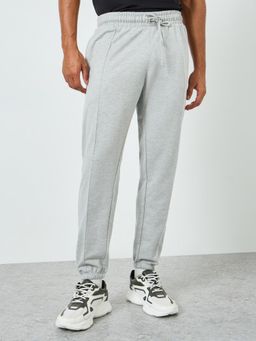 Styli - Mens Grey Elastic Cuff Front Pintuck Earth Friendly Terry Slim Fit Joggers