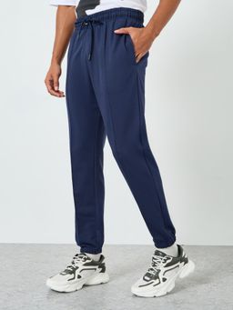 Styli - Mens Navy Blue Elastic Cuff Front Pintuck Earth Friendly Terry Slim Fit Joggers