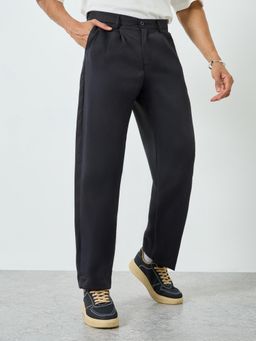 Styli - Mens Black Mid Rise Korean Pleated Bootcut Pant