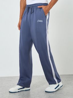 Styli - Mens Blue Oversized Side Stripes Tape Detailing Terry Trouser