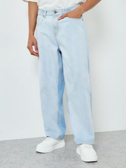 Styli - Mens Light Blue Mid Rise Light Wash Baggy Fit Back Pocket Stitch Jeans