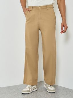 Styli - Mens Beige Oversized Straight Fit Tailored Trouser