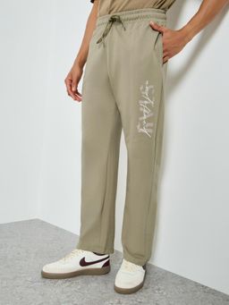 Styli - Mens Green Relaxed Fit Spray Print Trouser