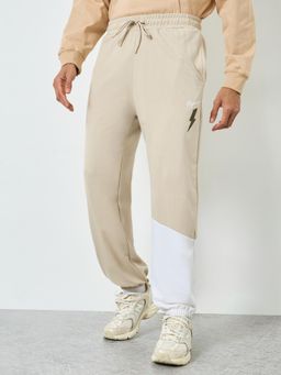 Styli - Mens Blue Drawstring Oversized Cut and Sew Printed Joggers