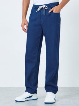 Styli - Mens Light Blue Relaxed Fit Clean Mid Rise Elasticated Waist Acid Wash Jeans