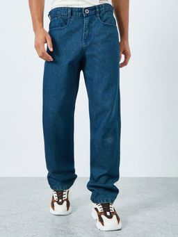Styli - Mens Blue Mid Rise Relaxed Fit Mild Tinted Clean Denim Jeans