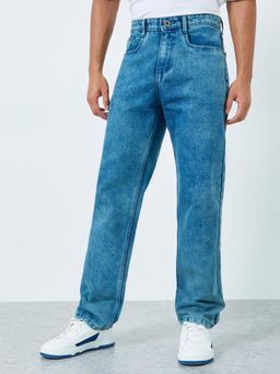 Styli - Mens Blue Mid Rise Relaxed Fit Mild Tinted Clean Denim Jeans