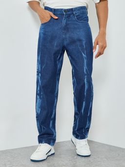 Styli - Mens Blue Loose Fit Mild Acid Washed Mid Rise Jeans