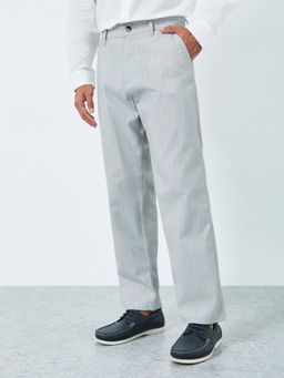 Styli - Mens Drawstrings Grey Regular Fit Stripes Linen Trouser