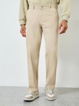 Styli - Mens Beige Relaxed Fit Tapered Chinos