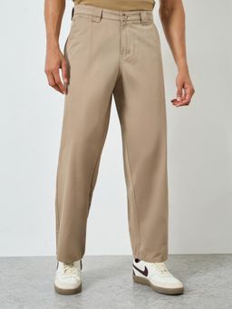 Styli - Mens Key Loop Beige Solid Baggy Fit Pant