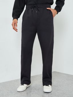 Styli - Mens Drawstring Black Wide Leg Panelled Trouser