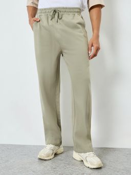 Styli - Mens Drawstring Beige Wide Leg Panelled Trouser