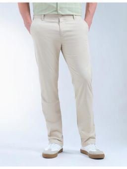 Flying Machine - Mens Beige Solid Mid Rise Straight Fit Trouser