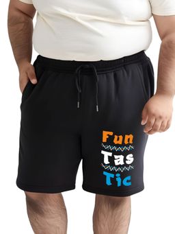 UNSTD - Mens Black Regular Fit Plus Size Printed Cotton Shorts