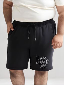 UNSTD - Mens Black Regular Fit Plus Size Printed Cotton Shorts