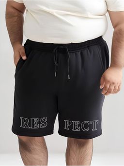 UNSTD - Mens Black Regular Fit Plus Size Printed Cotton Shorts