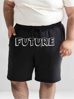 UNSTD - Mens Black Regular Fit Plus Size Printed Cotton Shorts