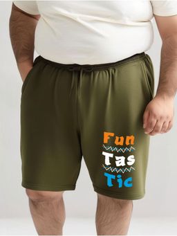 UNSTD - Mens Olive Regular Fit Plus Size Printed Cotton Shorts