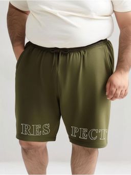 UNSTD - Mens Olive Regular Fit Plus Size Printed Cotton Shorts