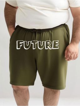 UNSTD - Mens Olive Regular Fit Plus Size Printed Cotton Shorts