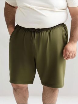 UNSTD - Mens Olive Regular Fit Plus Size Solid Cotton Shorts