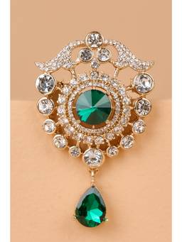 TASVA - Men Embellished Sequined Brooch - Green