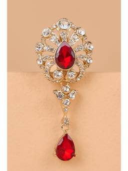 TASVA - Men Embellished Sequined Brooch - Red