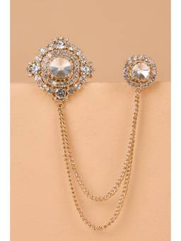 TASVA - Men Embellished Sequined Brooch - White