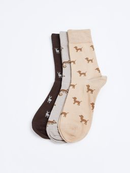 max - Men Printed Crew Length Socks (Pack of 3)