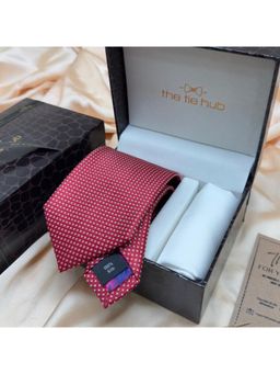 The Tie Hub - Red Micro Silk Tie & Pocket Square