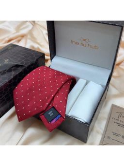 The Tie Hub - Red White Polka Dot Silk Tie & Pocket Square