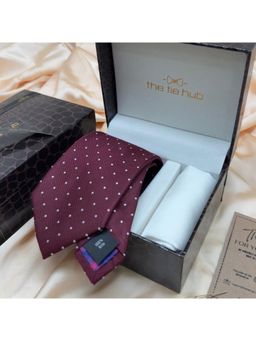 The Tie Hub - Maroon White Polka Dot Silk Tie & Pocket Square