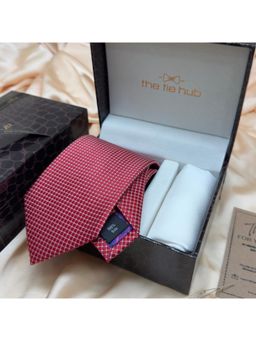The Tie Hub - Red Grid Silk Tie & Pocket Square