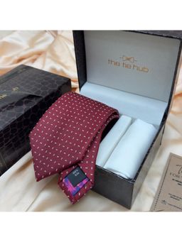The Tie Hub - Maroon Geometric Silk Tie & Pocket Square