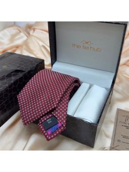 The Tie Hub - Maroon Dotted Floral Micro Silk Tie & Pocket Square