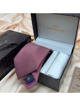 The Tie Hub - Maroon Micro Geometric Silk Tie & Pocket Square
