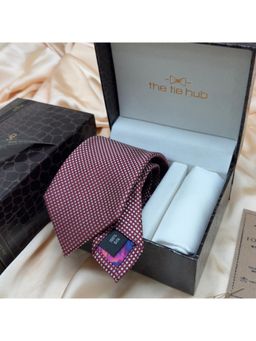 The Tie Hub - Maroon Micro Diamond Silk Tie & Pocket Square