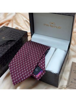 The Tie Hub - Maroon Paisley Silk Tie & Pocket Square