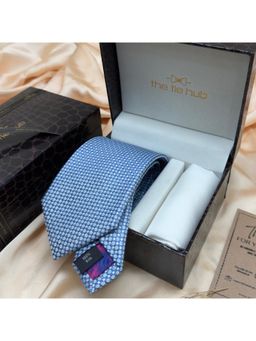 The Tie Hub - Sky Blue White Micro Diamond Silk Tie & Pocket Square