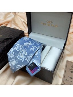 The Tie Hub - Sky Blue White Paisley Silk Tie & Pocket Square