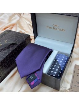 The Tie Hub - Purple Solid Silk Tie & Multi-Color Microfiber Pocket Square