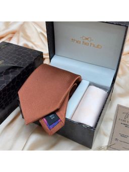 The Tie Hub - Rust Solid Silk Tie & Multi-Color Microfiber Pocket Square