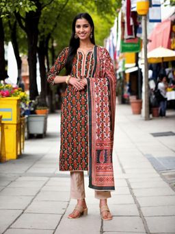 Gahan - Womens Teal Green Ethnic Motif Printed Kurta & Pant With Dupatta (Set of 3)