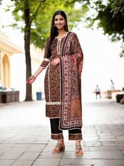 Gahan - Womens Black Floral Printed Kurta & Pant With Dupatta (Set of 3)