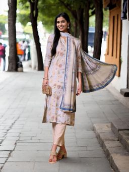 Gahan - Womens Sky Blue Floral Printed Kurta & Pant With Dupatta (Set of 3)