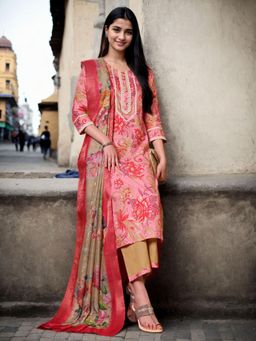 Gahan - Womens Pink Floral Printed Kurta & Pant With Dupatta (Set of 3)