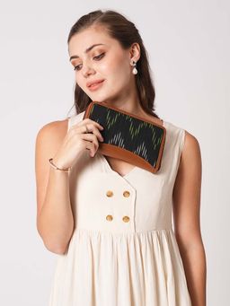 Globus - Black Vegan Leather Printed Zip Around Wallet with Zip Coin Pocket