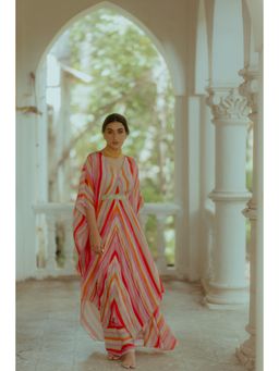 Paulmi & Harsh - Multicoloured Striped Asymmetrical Kaftan (Set of 3)