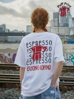 Oh Rare - Women White Espresso Typography Print Oversized T-shirt